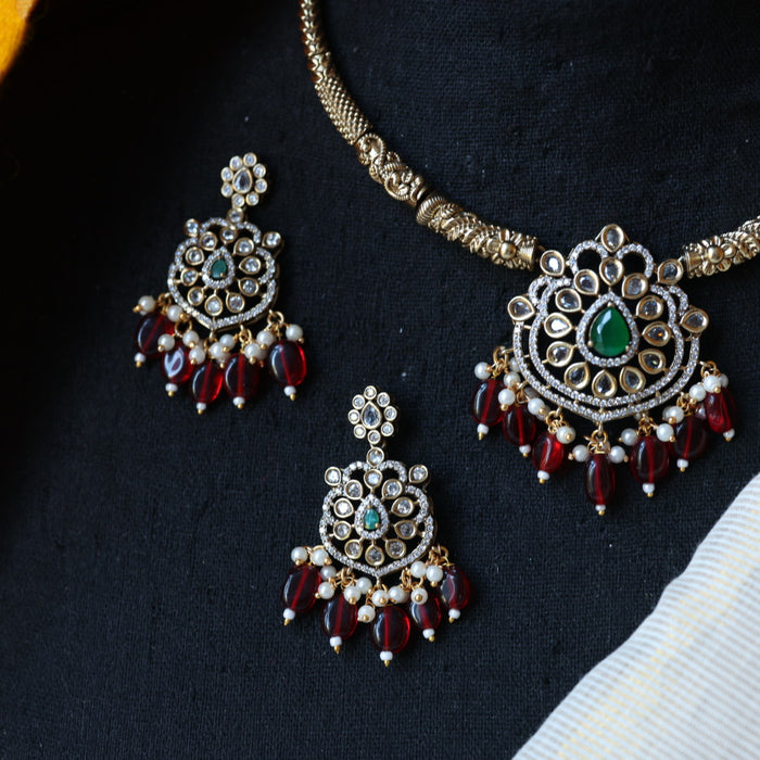 Antique  ruby stone short necklace and earrings SS11005