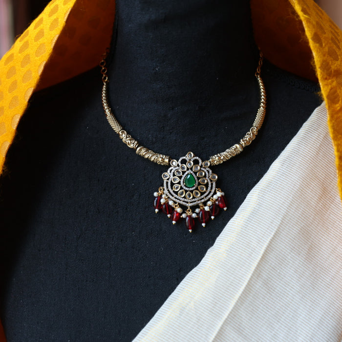 Antique  ruby stone short necklace and earrings SS11005
