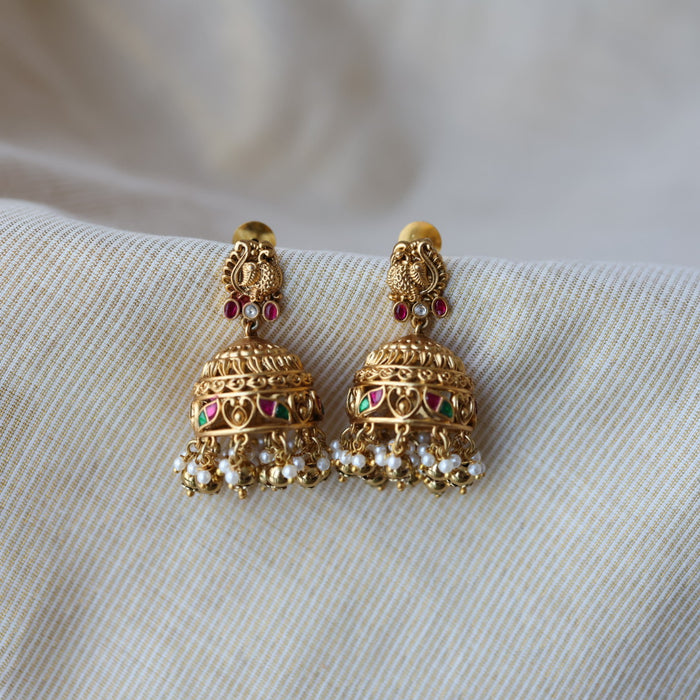 Antique ruby stone pearls jumka earrings AJJ219
