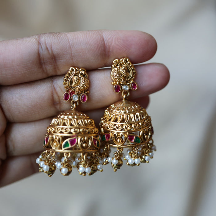 Antique ruby stone pearls jumka earrings AJJ219