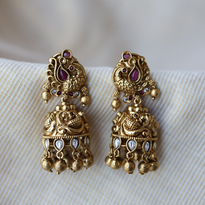 Antique ruby white stone jumka earrings AJJ0178