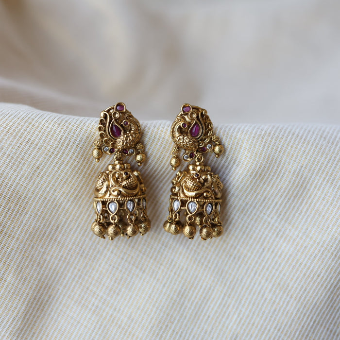 Antique ruby white stone jumka earrings AJJ0178