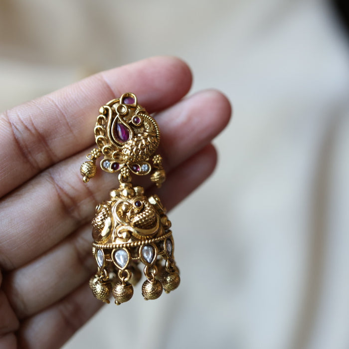 Antique ruby white stone jumka earrings AJJ0178