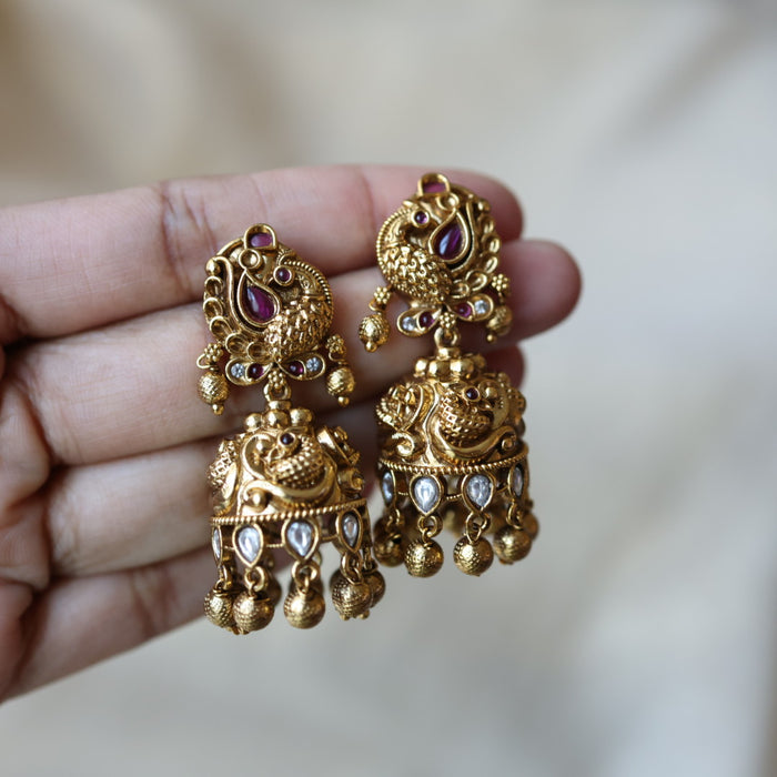Antique ruby white stone jumka earrings AJJ0178