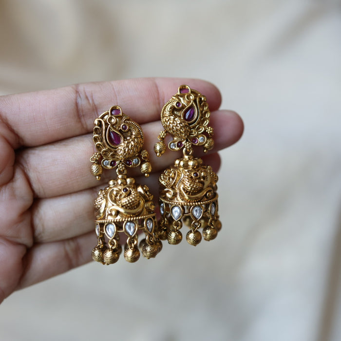 Antique ruby white stone jumka earrings AJJ0178