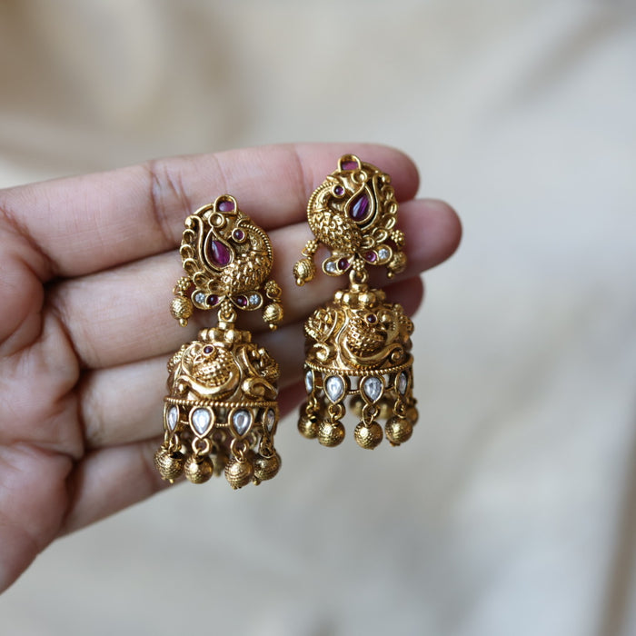 Antique ruby white stone jumka earrings AJJ0178
