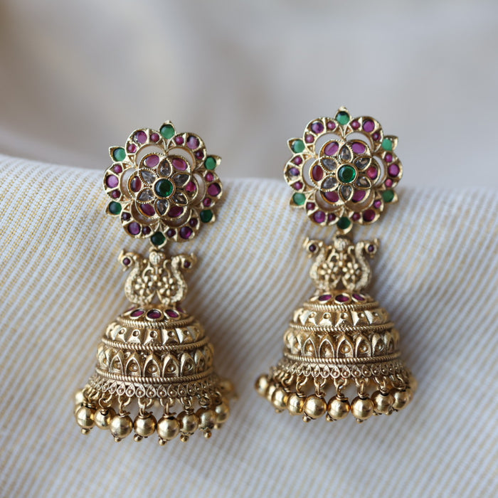 Antique ruby green stone jumka earrings AJJ0862