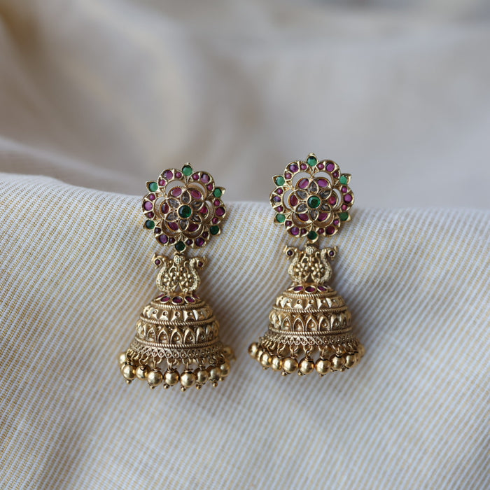 Antique ruby green stone jumka earrings AJJ0862