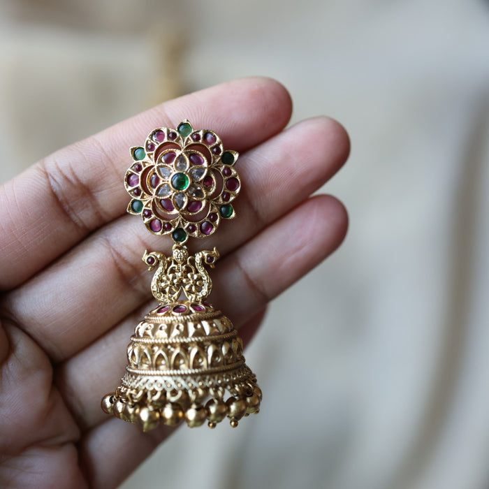 Antique ruby green stone jumka earrings AJJ0862