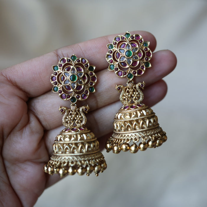 Antique ruby green stone jumka earrings AJJ0862