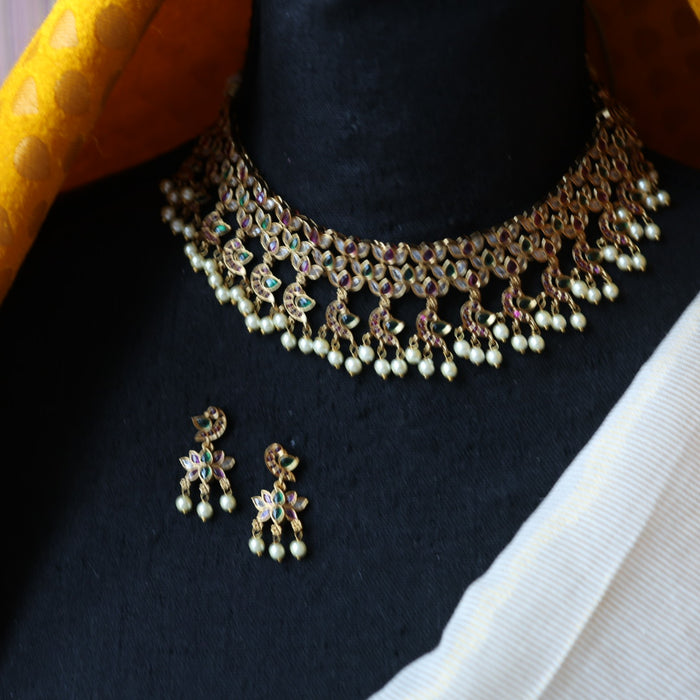 Antique simple choker necklace with earrings CCB1102