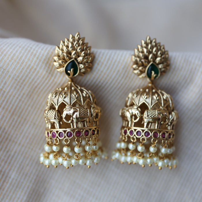 Antique ruby green stone jumka earrings AJJ0642