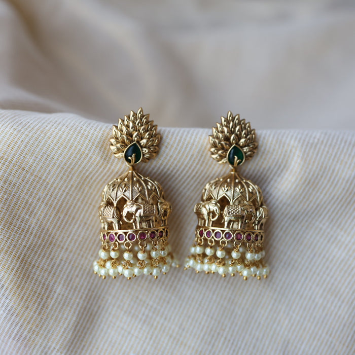 Antique ruby green stone jumka earrings AJJ0642