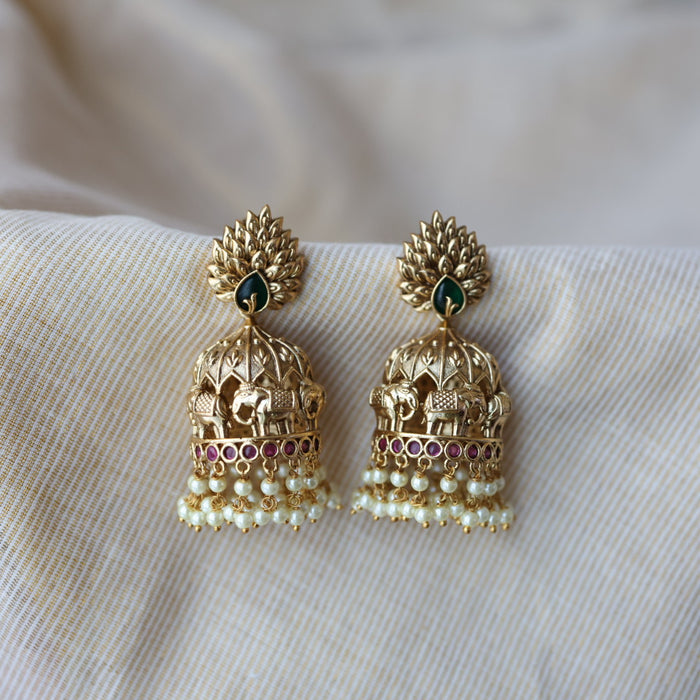 Antique ruby green stone jumka earrings AJJ0642