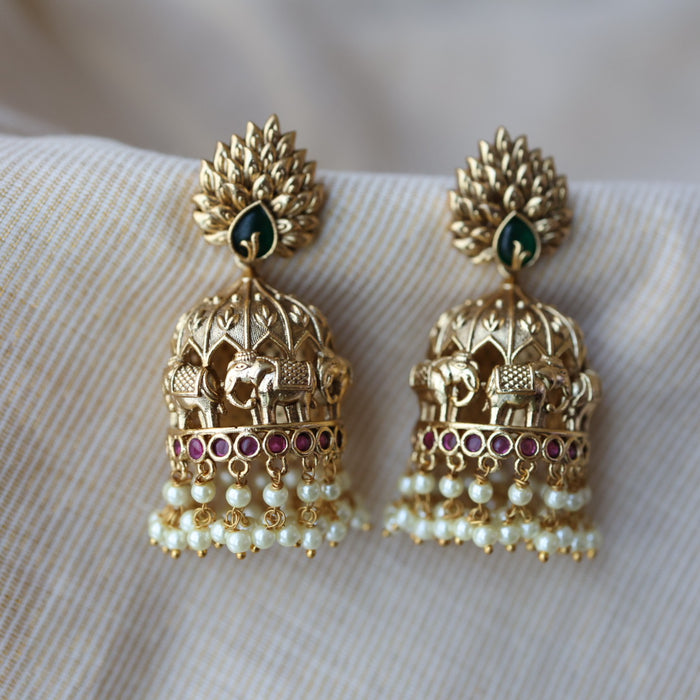 Antique ruby green stone jumka earrings AJJ0642