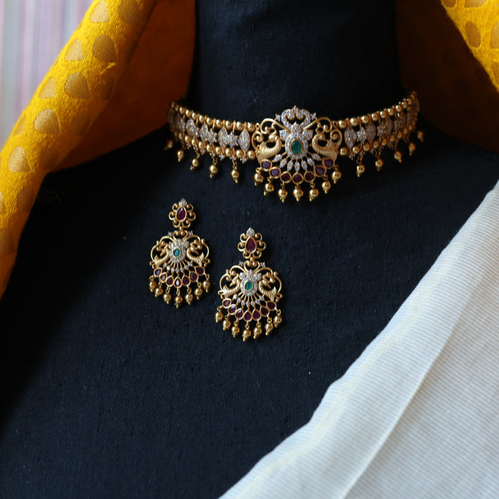 Antique simple choker necklace with earrings CCB114