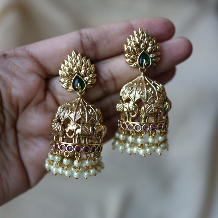 Antique ruby green stone jumka earrings AJJ0642