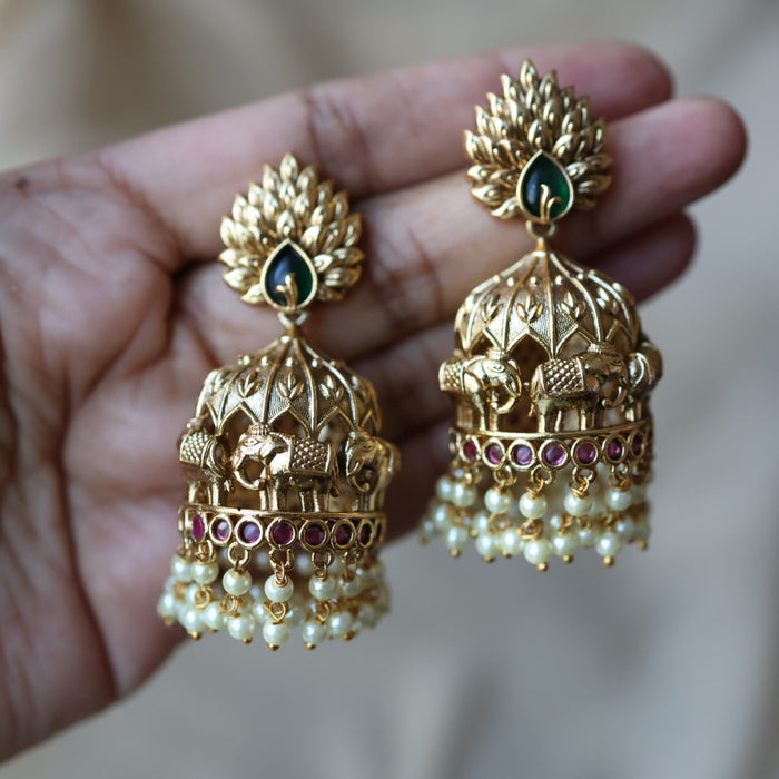 Antique ruby green stone jumka earrings AJJ0642
