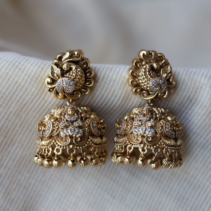 Antique white stone jumka earrings AJJ3423
