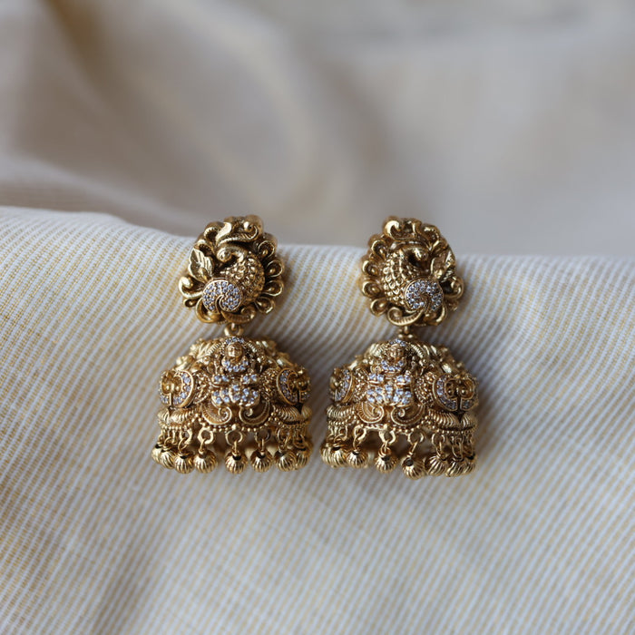 Antique white stone jumka earrings AJJ3423