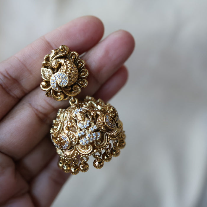Antique white stone jumka earrings AJJ3423