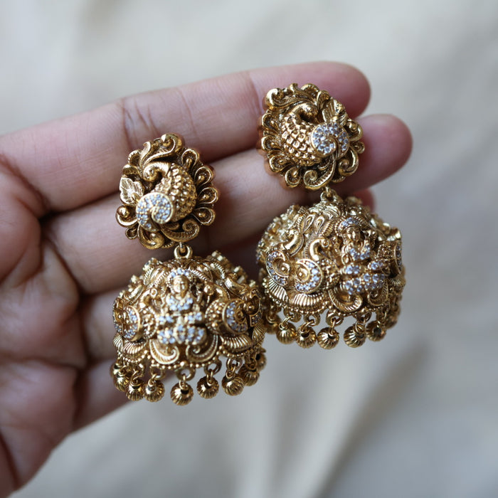 Antique white stone jumka earrings AJJ3423