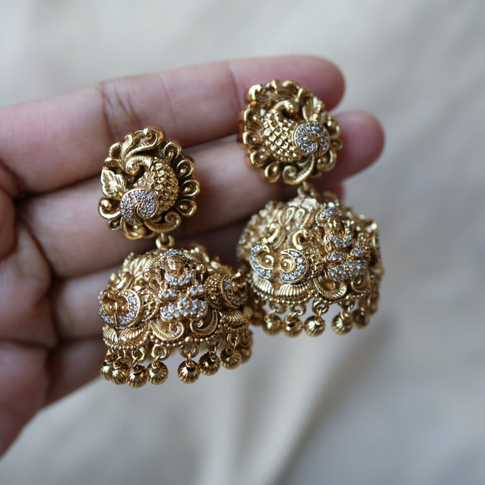 Antique white stone jumka earrings AJJ3423