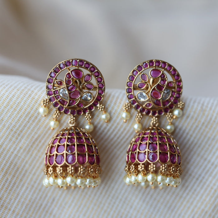 Antique ruby white stone jumka earrings AJ205