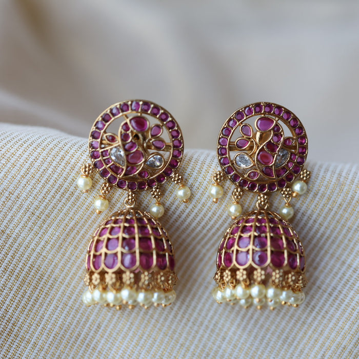 Antique ruby white stone jumka earrings AJ205