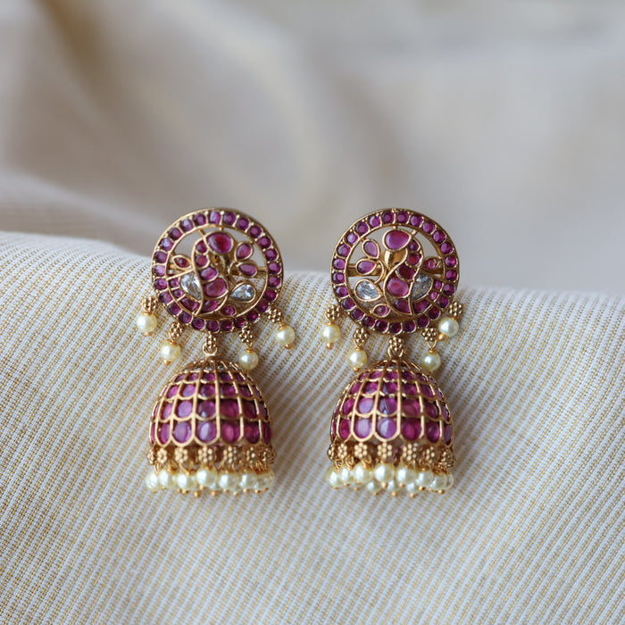 Antique ruby white stone jumka earrings AJ205