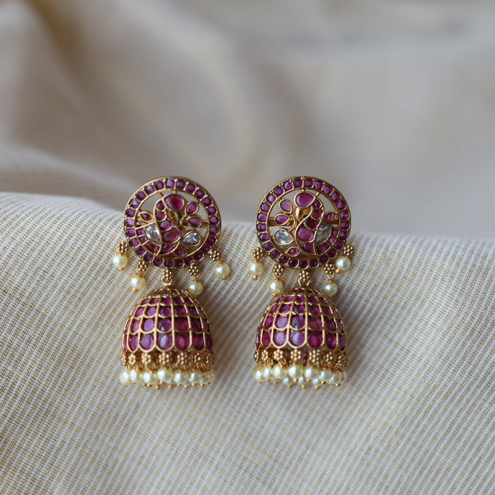Antique ruby white stone jumka earrings AJ205