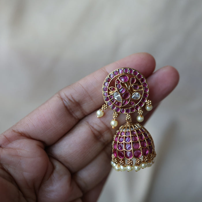 Antique ruby white stone jumka earrings AJ205