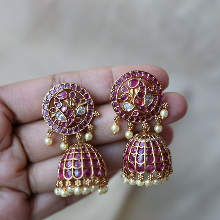 Antique ruby white stone jumka earrings AJ205