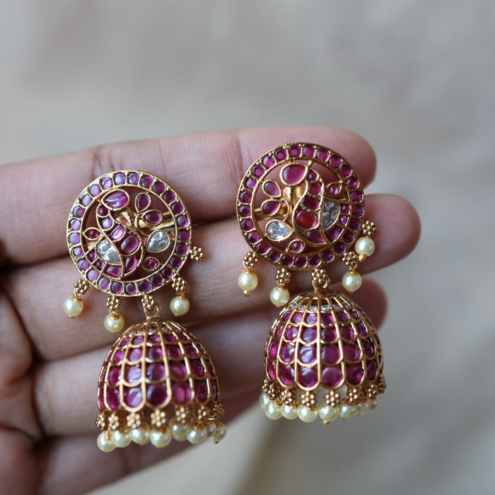 Antique ruby white stone jumka earrings AJ205
