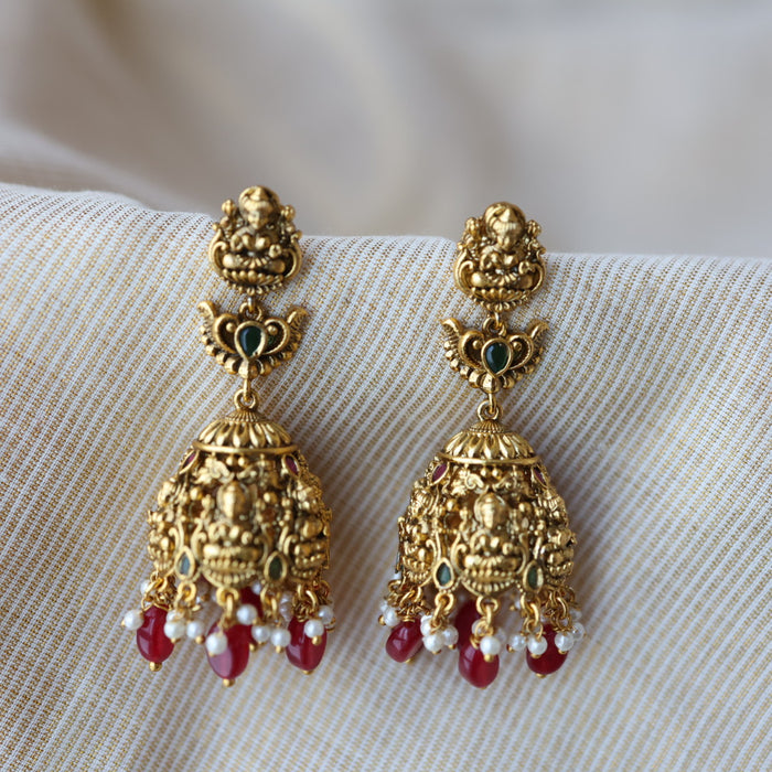 Antique ruby green stone jumka earrings AJJ342