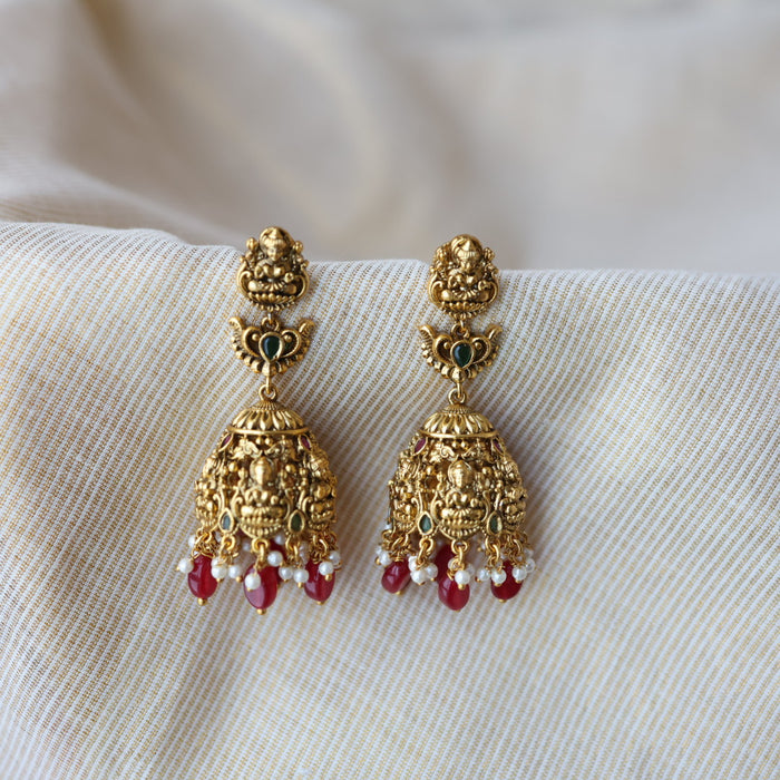 Antique ruby green stone jumka earrings AJJ342