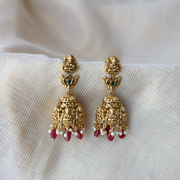 Antique ruby green stone jumka earrings AJJ342
