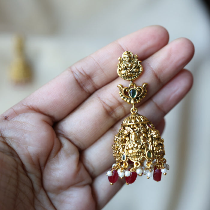 Antique ruby green stone jumka earrings AJJ342