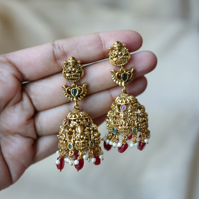 Antique ruby green stone jumka earrings AJJ342
