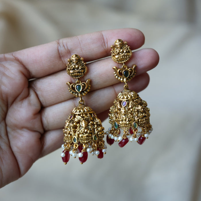 Antique ruby green stone jumka earrings AJJ342