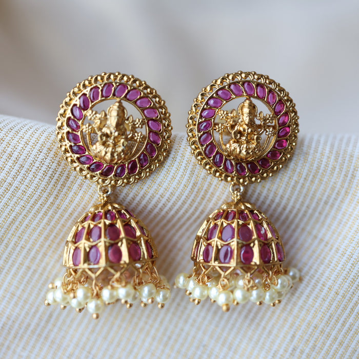 Antique ruby stone jumka earrings AJJ0453