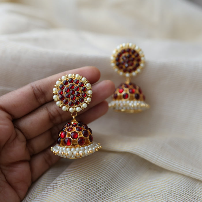 Antique ruby kemp stone jumka earrings AJ056-1