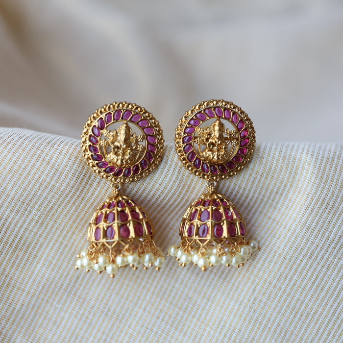 Antique ruby stone jumka earrings AJJ0453