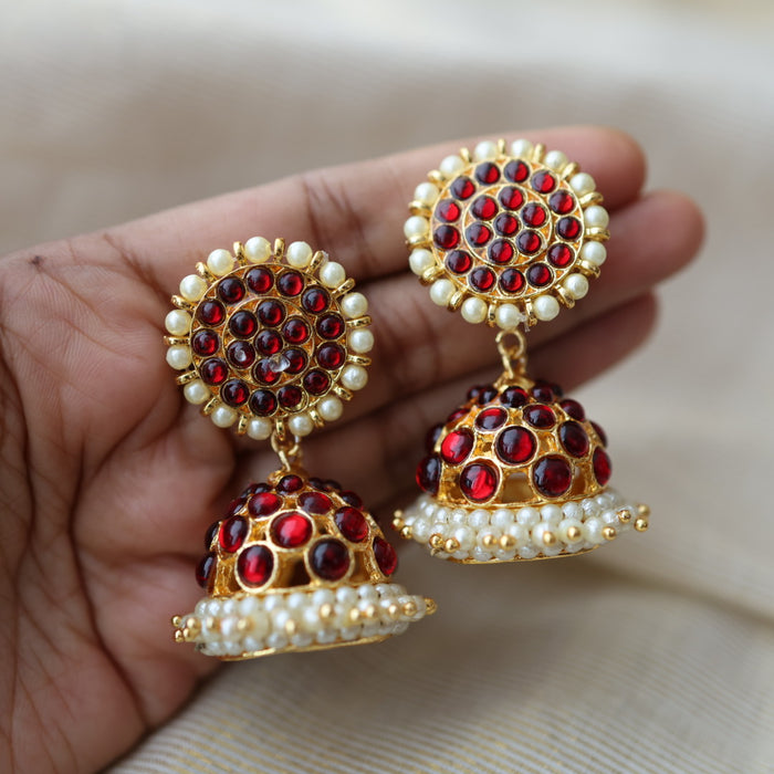 Antique ruby kemp stone jumka earrings AJ056-1
