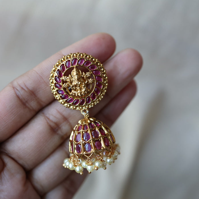Antique ruby stone jumka earrings AJJ0453