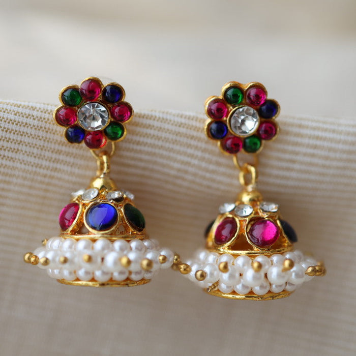 Antique multi colour kemp stone jumka earrings AJ2783-3