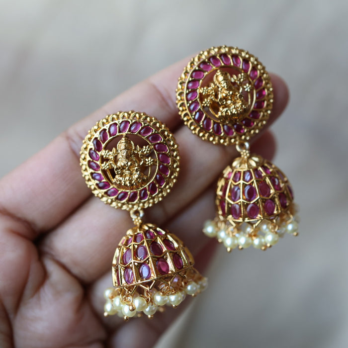 Antique ruby stone jumka earrings AJJ0453