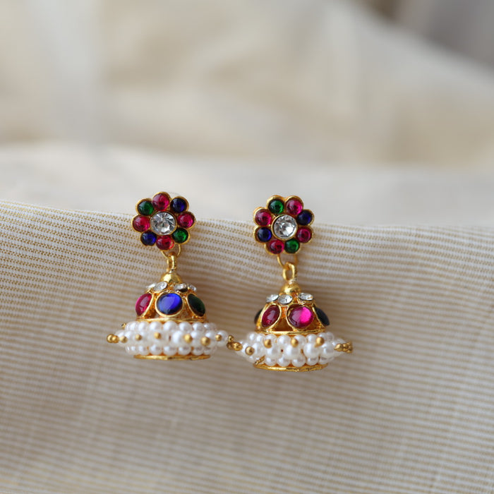 Antique multi colour kemp stone jumka earrings AJ2783-3