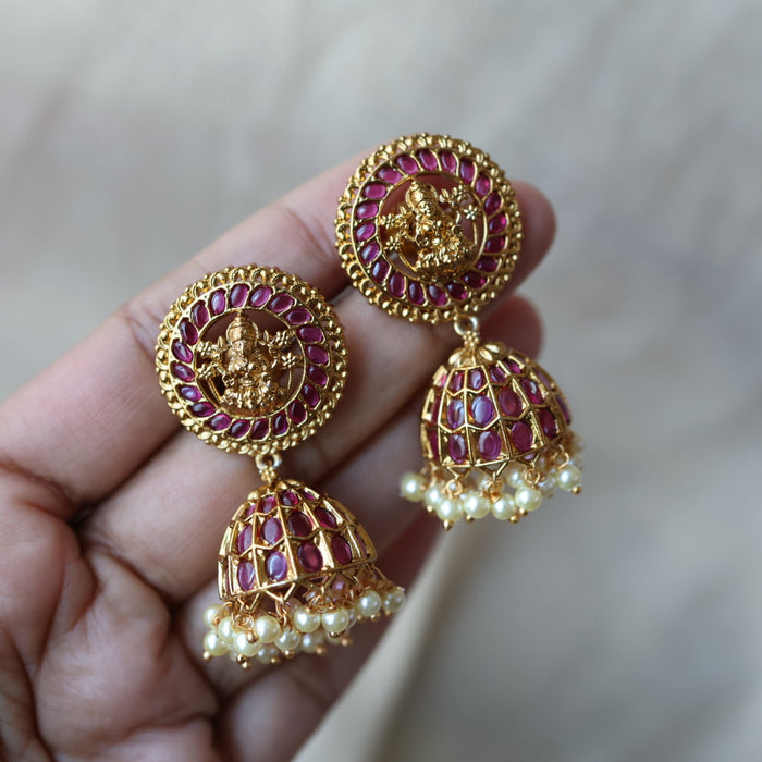 Antique ruby stone jumka earrings AJJ0453
