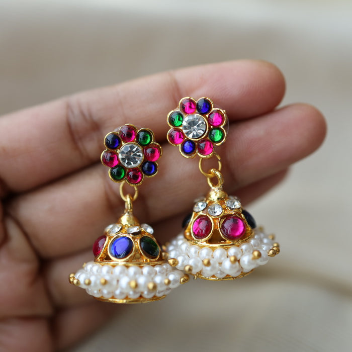 Antique multi colour kemp stone jumka earrings AJ2783-3